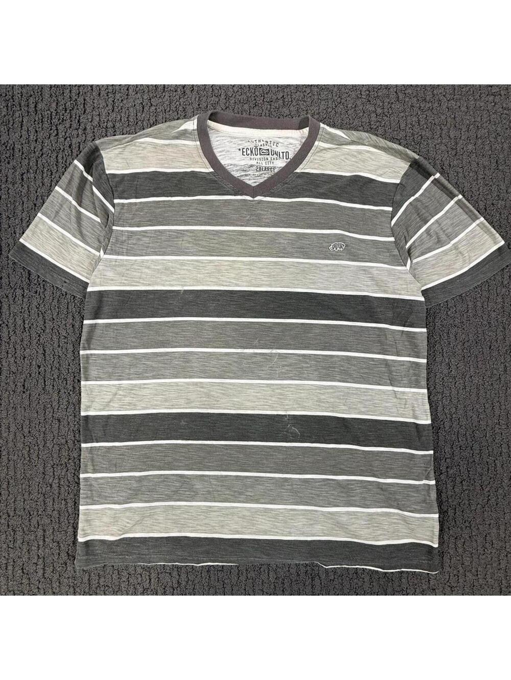ECKO UNTLD Gray Stripe Y2K Skater T Shirt V Neck XXL